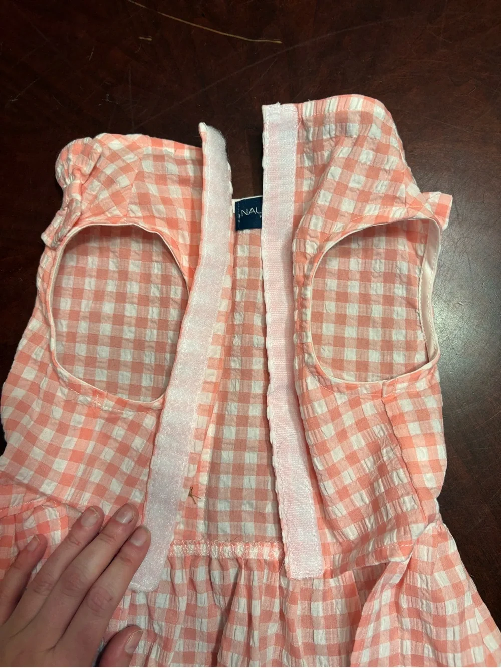 Nautica Coral Pink and White Gingham Dog Dress with Buttons